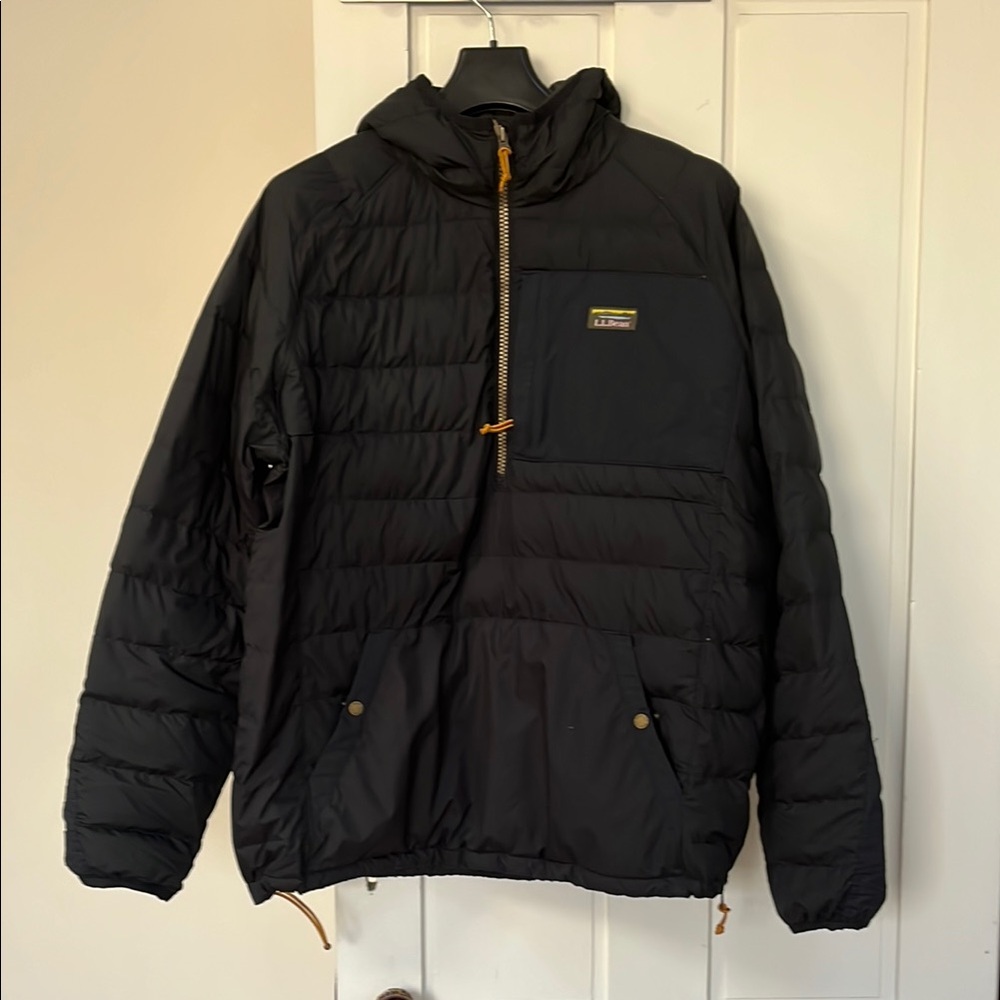 LL bean black anorak puffy jacket.